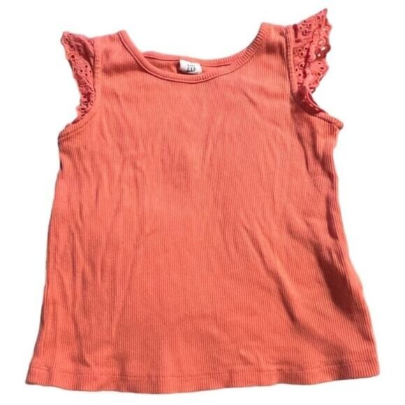 Baby GAP Ruffle Eyelet Sleeve Top Girls Size 3 Orange Rib Knit - Picture 1 of 5
